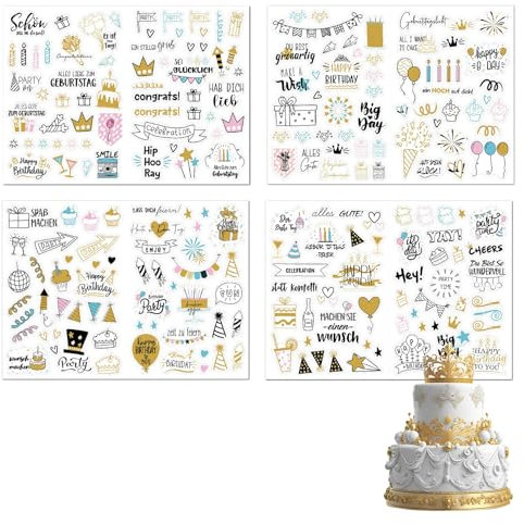 4-Stück Sticker Geburtstag Gästebuch,Aufkleber Geburtstagssticker Party,Aufkleber Geburtstag Erwachsene,Happy Birthday Sticker Gästebuch für Aufklebern Fotoalbum Kinder,Fotosticker Stickers (A - 225)