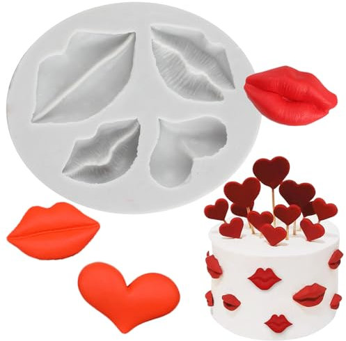 MINFEIDMS Lips Fondant Moulds Lips Kiss Collection Silicone Mould Valentine's Day Fondant Moulds for Cake Decorating Cupcake Topper Chocolate Gum Paste Candy Polymer Clay