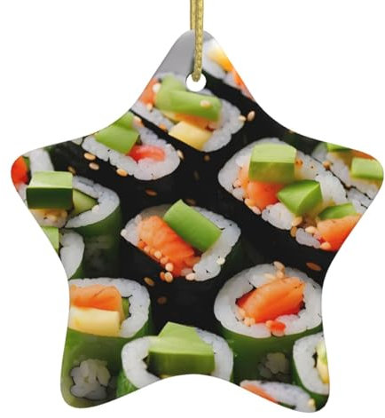 Sushi-Dill-Essiggurken-Druck, Weihnachtsbaum, Keramik, zum Aufhängen, Weihnachtsschmuck, Sternform, Cerami zum Aufhängen