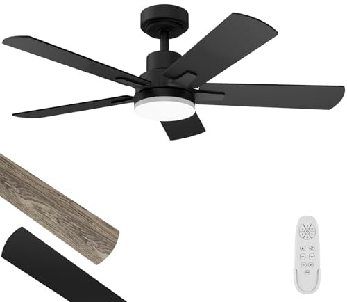 Ceiling Fan with 42 Inch Light, Remote Control, Reversible DC Motors, Adjustable Timer 3 CCT, Quiet, Black Ceiling Fan for Bedroom, Living Room, Indoor and