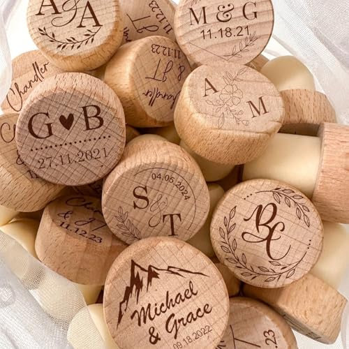MINXLTD Personalisierter Weinkorken, Personalisierter Weinkorken Aus Korkholz, Personalisierte Moderne Flaschenverschlüsse, Massgeschneidertes Cheers-Hochzeitsgeschenk, Brautparty-Geschenk, Weinberg