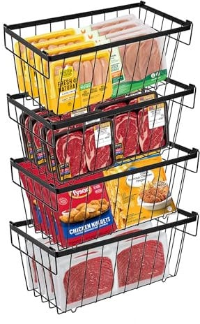 Torchesy 4PCS Cesta para Congelador para congelador para 141-198L,Metal Organizador Congelador Apilable Organizador Nevera Con Asas Y Fondo Antideslizante Apto Para FrigoríFico Mueble Cocina