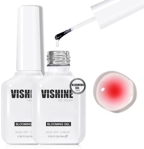 Vishine 2 Pcs 16ml Blooming Gel, Clear Blooming Gel Nail Polish, Spreading Effects Soak Off UV Natural Stone Watercolor Floral Print for Nail Art Design Manicure
