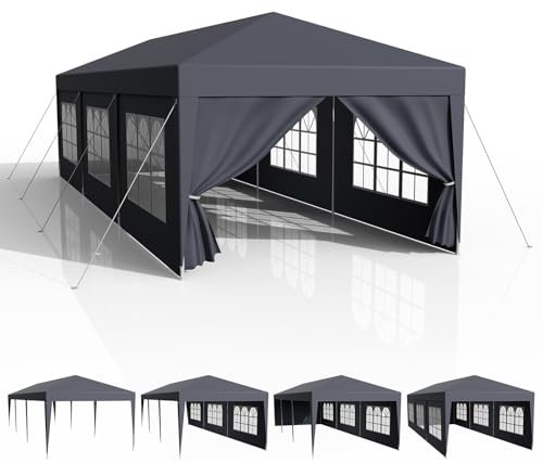 Tonnelle de Jardin 3x9, Pergola-PE Imperméable avec 4 Parois Latérales, Chapiteau UV 50+, Tente de Fête-Plage-Camping-Marché-Reception, Auvent, Heringe-Spannseile-Sac de Transport, Anthracite
