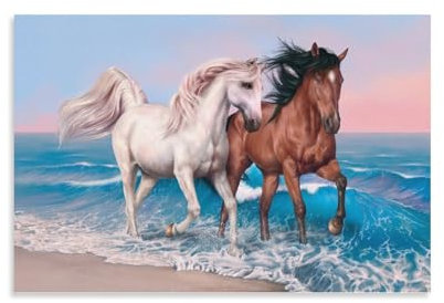 HLXZMCVBT Pferd Leinwandbilder Bilder ,am Meer Wandkunst Modern , Elegante Geschenkidee Wand Deko 16x24inch(40x60cm)
