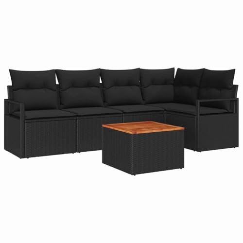 vidaXL Garten-Sofa-Set mit Kissen 6 pcs Schwarz Poly Rattan, Moderner Garten-Sofa-Set, rechteckig, modular, robust, wetterfest, verstellbare Terrassenmöbel