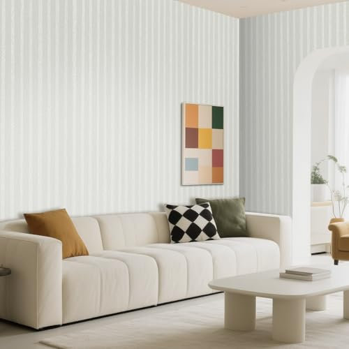 Tarwanear 1 Roll Cream Wallpaper Thick Textured Beige Vertical Stripe Wallpaper Modern Minimalist Embossed Striped Featured Wall Paper for Living Room Bedroom Hallway Background