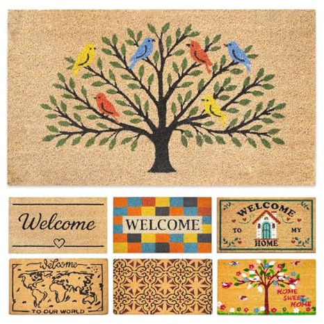 LUA VIKA Fußmatte Kokos - Vogelbaum - 40x70 cm - Fussmatte Aussen und Innen - Fussmatten Haustür - Türmatte Außen - Fußmatten - Kokosmatte Fußmatte