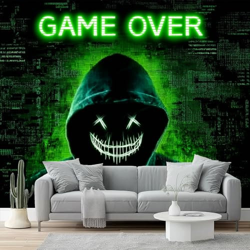 Fototapete Game Hacker, coole Technologie Vlies Tapeten 200 x 140 cm Moderne Wandtapete Wohnzimmer Schlafzimmer Wand Dekoration Grün Schwarz