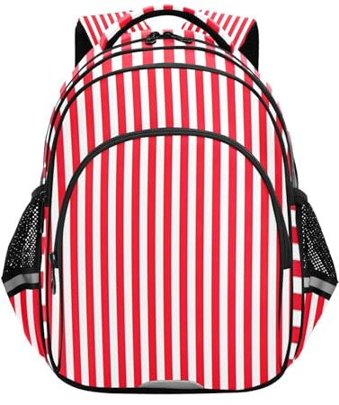 RPLIFE 38,1 cm (15 Zoll) Rucksack für Schule, Jungen, Mädchen, rot und weiß gestreift, für Kinder, Rot-weiße Streifen, Medium, Traditionelle Rucksäcke
