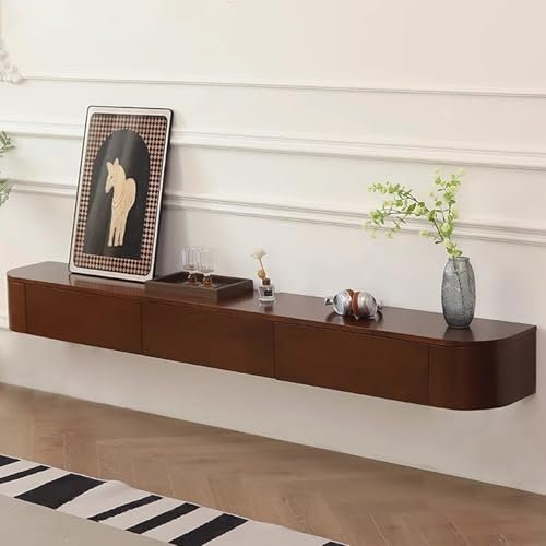 Mueble De TV De Pared Color Nogal Consola Flotante con Almacenamiento Puertas Y Cajones Abatibles Centro De Entretenimiento para Sala De Estar(200CM/78.7IN)