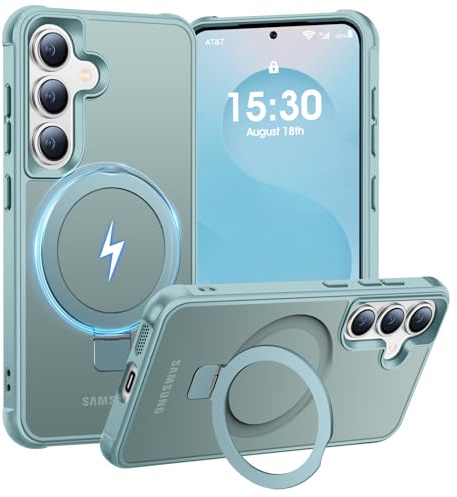 BENTIACC Handyhülle für Samsung Galaxy S24 Plus/S25 Plus Hülle, mit Unsichtbarer Magnetisch Ring Ständer, Mil-Grade Drop Shockproof Anti-Scratch Anti-Fingerabdruck Anti-Rutsch Matte Case (Seeblau)