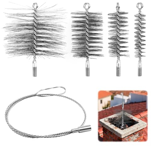 YiJiuBa 5 Stück Ofenrohrbürste Set, 30/50/80/150 mm Schubstange und 1m Stahldraht für Schornsteinfeger bürste Set für Schornstein Kamin Ofenrohr Rauchrohr Reinigung