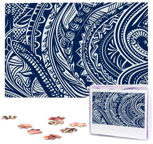Blaues polynesisches Maori-Stammes-Muster, Holzpuzzles 1000 Teile, personalisiertes Puzzle für Erwachsene, interessante individuelle Fotopuzzles, Geschenk für Feiertage, Geburtstag, Hochzeit