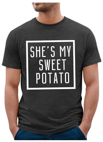 Generisch Hemd Herren T-Shirt mit der Aufschrift „She's My Potato I Yam“ für Paare, passende Thanksgiving-Shirts für Mann und Frau, lässige Oberteile (Black, XXL)