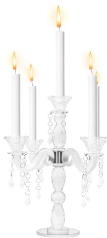 5-Armiger Kristall Kerzenständer, aus Kristallglas in Klar - Elegante Tischdekoration für Zuhause, Romantische Abende und Geschenkideen