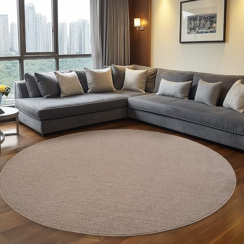 Teppium Teppich Rund 200 cm Beige Einfarbig Bouclé Schlingenflor Skandi Stil Modern Weich Strapazierfähig Pflegeleicht großer runder Teppich für Wohnzimmer Esszimmer Schlafzimmer