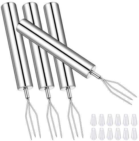 DOPENSPI Pellkartoffelgabel mit Sicherheitskappen Kartoffelgabel Dreizack | 4 Stück, 14 cm Edelstahl, Maisgabel, Wiederverwendbar, Tragbares Grillwerkzeug, für Gemüse Grillgut