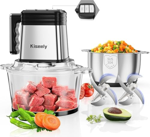 elektrischer Multi-Zerkleinerer, Universalzerkleinerer mit 3 Geschwindigkeiten, 2 Schüsseln und 2 Sätzen mit zweistufigen Klingen, 400W Fleisch und Gemüsewolf für Fleisch, Gemüse (UQ3)