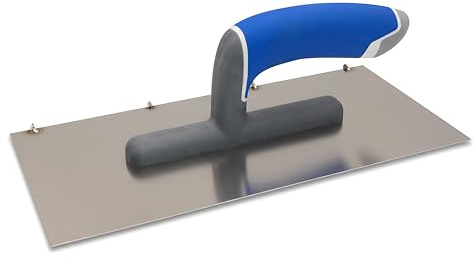 DEWEPRO Schichtdickenkelle 3 mm – Edelstahlkelle 270 x 130 mm mit 3K-Griff | Abgerundete Abstandshalter unterstützen einen gleichmäßigen 3-mm-Auftrag bei PMBC, KMB und Bitumen-Dickbeschichtungen