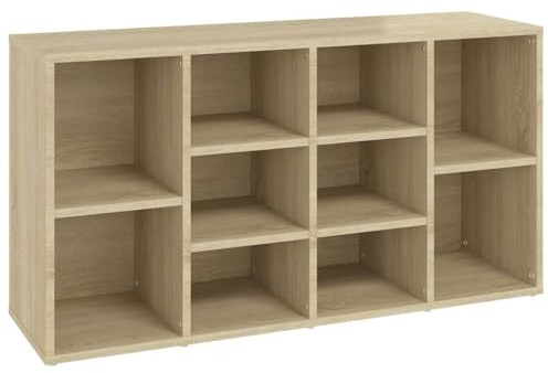 XHNIFBN Banc à chaussures, chêne Sonoma, 103 x 30 x 55 cm, avec 10 compartiments, peu encombrant, convient comme meuble à chaussures étroit ou meuble TV pour couloir, salon, chambre à coucher