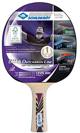 Donic-Schildkröt Tischtennisschläger Ovtcharov 800 FSC, AVS, PLS & Ergo-Griff, 2,0 mm Schwamm, FSC Holz, Champion - ITTF Belag, 754414, Lila/Schwarz