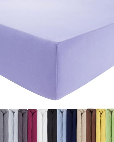 ENTSPANNO Luxus Spannbettlaken 180 x 200 bis 200 x 220 cm - Aus weichem Premium Jersey - Ideal für Wasser- u. Boxspringbetten bis 35cm Höhe - Flieder