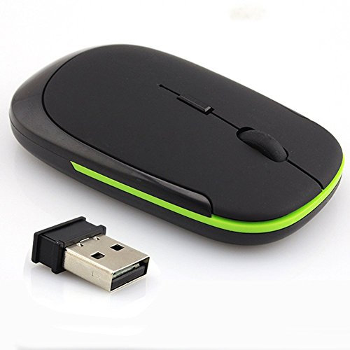 REY Mouse ottico wireless fino a 1200 dpi, nero con cornici verdi