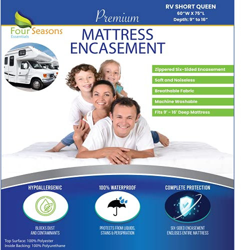 Coprimaterasso per camper corto (152,4 cm x 75 cm) impermeabile, con cerniera, protegge da polvere e allergie