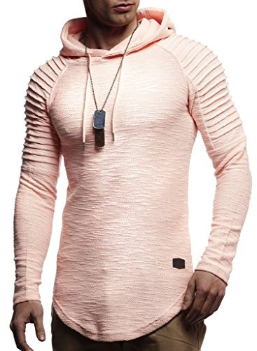 Leif Nelson Felpa con Cappuccio Uomo Maglione LN-8128 Salmone Rosa XX-Large
