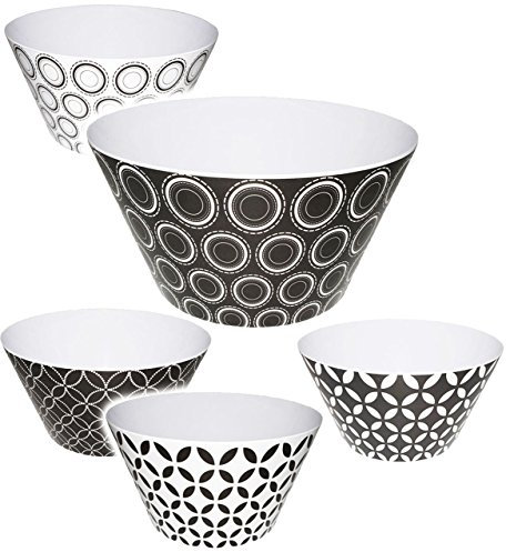 alles-meine.de GmbH 1 Stück kleine Schale/Kunststoffschale/Schüssel - Retro Design Muster - HOCH - aus Melamin/Kunststoff Plastik - für Erwachsene & Kinder - schwarz ..