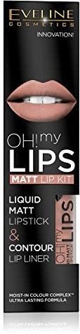 Eveline Cosmetics Oh! My Lips Mattes Flüssiges Lippenstift & Liner Set - Langanhaltende Hydratisierende Formel mit Vitamin E, Hyaluronsäure & Moist-in Colour Complex