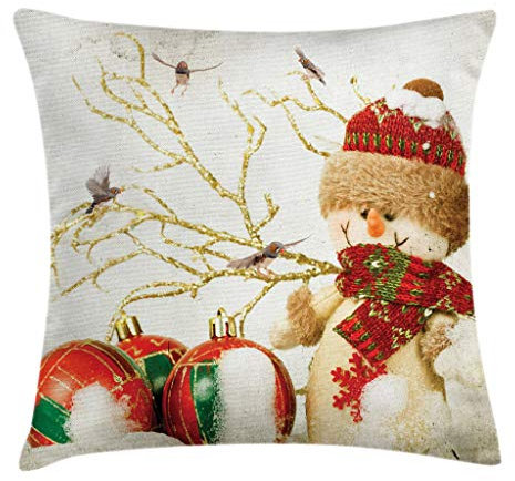 ABAKUHAUS Weihnachten Kissenbezug, Bunte Jolly Zeiten, Dekorative Kopfkissenhülle mit Beidseitigem Druck Reißverschluß Waschbar, 40 x 40 cm, Weiß Rot