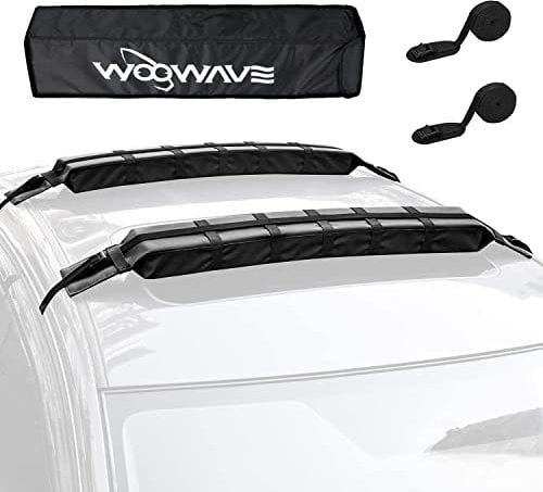 WOOWAVE Kajak Dachgepäckträger Pads Universal Auto Dachgepäckträger Soft Surf Crossbars Querstangen für Surfboard SUP mit 2 Wasserdichte Tie Down Riemen, Tragbare Aufbewahrungstasche, 33in lang (Paar)
