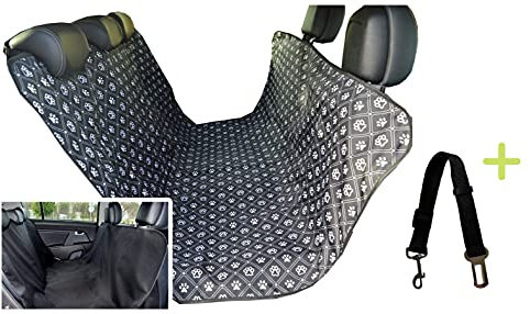 Aves-24 Hunde Autoschondecke 137 x 153 cm Autodecke Auto Decke Hundedecke Katzendecke Rückbank Kofferraum Schutz Wasserfest Schmutzabweisend (1. Pfoten - Schwarz)