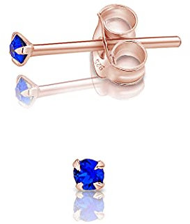 Orecchino Punto Luce Argento 925 Placcati Oro Rosa con Brillantini di Cristallo Blu 2 mm - Orecchini Donna Blu - Orecchini Brillanti - Punto Luce Oro Rosa - Orecchini Blu