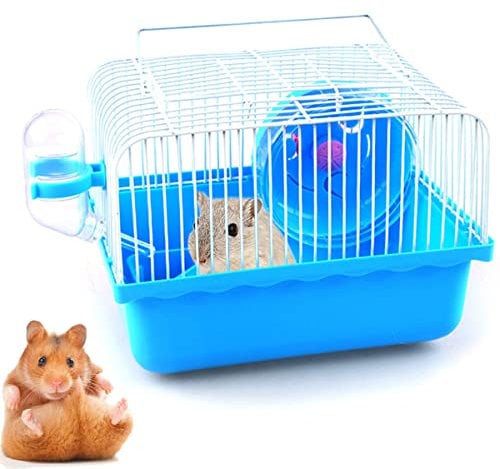 Haustierhaus Villa,Hamsterkäfig Haustierhaus Tragbarer Käfig Kleintierkäfig für kleine Mäusekäfig mit viel Zubehör Wasserflasche,Rad zum Schiebe, für Mäuse und Kleine Tiere (23cmX17X15Cm)