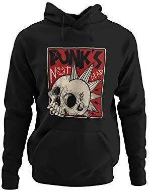 knut Fashion & Streetwear Biker Herren Pullover Punks Hoodie Männer Totenkopf Schädel Motorradkleidung Unisex Pulli Rockiger Kapuzenpullover Sweatshirt Baumwolle Schwarz S-5XL