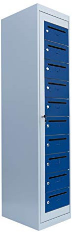 Lüllmann Stahl Postverteilerschrank 10 Fächer 180x40x50cm grau/blau 526411