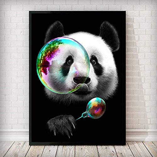 Murale Art Peinture Toile Tableau Murale Art Tableaux Tableaux Tableaux Panda DrôLe Soufflant Bulles Abstrait pour La Maison Et Le Bureau DéCorations sans Cadre