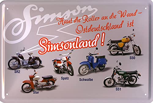 Geschenkeparadies 24 Deko Blechschild 20x30cm Simson Haut die Roller an die Wand Ostdeutschland ist Simsonland!
