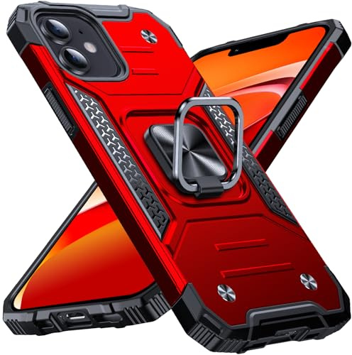 Anqrp Heavy Duty Case for iPhone 12/12 Pro Case with Enhanced Ring Holder Grip Stand, Military Grade Shockproof Rugged Drop Protective Silicone Hard iPhone 12/12 Pro Phone Case Cover, Red