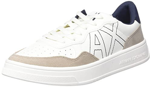 Armani Exchange Men's Suede Detail, Front Logo Patch, Sneaker, off White, Scarpe da Ginnastica Uomo, Bianco Sporco e Beige, 44 EU