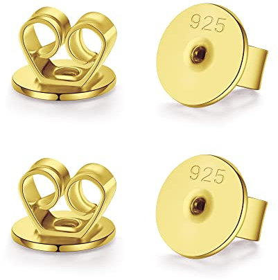 LUCKMORA Tuercas para Pendientes Plata de Ley 925 Tuercas Orejas Rasgadas Tapones para Los Oídos Cierre Pendientes Agujero Realzador Hipoalergénico para Mujer (White-2 Pares) (0.8mm-W) (0.8mm-G)