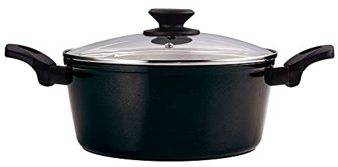 Fagor Vivant Cacerola Inducción 20 cm, Tapa de Cristal, Aluminio Forjado, Espesor 3 mm, Antiadherente Bicapa Ecológico Efecto Piedra sin PFOA, Apta para Todas Las Cocinas, Vitrocerámica, Gas, Negra