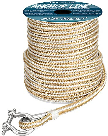 Marint system tillverkat 3/8 tum 100 fot 150 fot guld/vit nylon ankarlina dubbelflätat ankarrep/linje med fingerborg (1 cm x 150 tum)