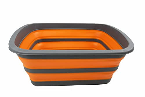 SAMMART - 10L Collapsible Tub-Foldable Dish Tub-Portable Washing Basin-Space Saving Plastic Washtub (Grey/Orange)