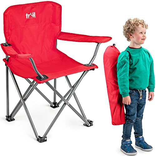 Trail Eagle Kids Camping Chair Red Lightweight Folding Garden Beach Seat with Carry Bag (For Ages 2 to 6 Years Old)
