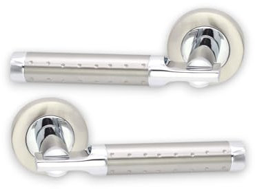Infinity Decor Layton Straight Lever Door Handle Pair on Rose Set Dual Tone Finish Zinc Passage Handles - Ideal for Interior & Exterior Doors