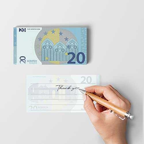 Scratch Cash Block 20 € Euro - 50 Banknoten zum Schreiben, Geld Gutscheine, Gutscheine, Gadget (tatsächliche Größe)